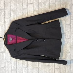 Ann Taylor Gray Blazer Magenta Lined Wool Blend Front Pockets Double Button